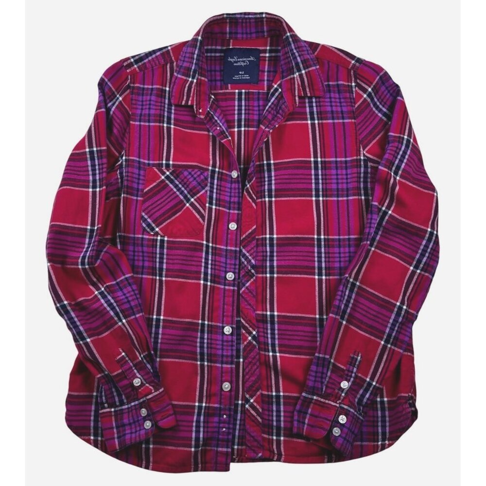 American Eagle Womens Flannel Shirt Sz S Plaid Button-Up Casual Western Rodeo - Picture 8 of 8